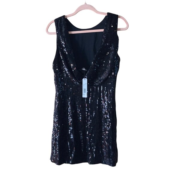 Alice Olivia Womens Dress Size 6 Black Kamryn Sequin Cowl Back Mini New - Picture 2 of 9